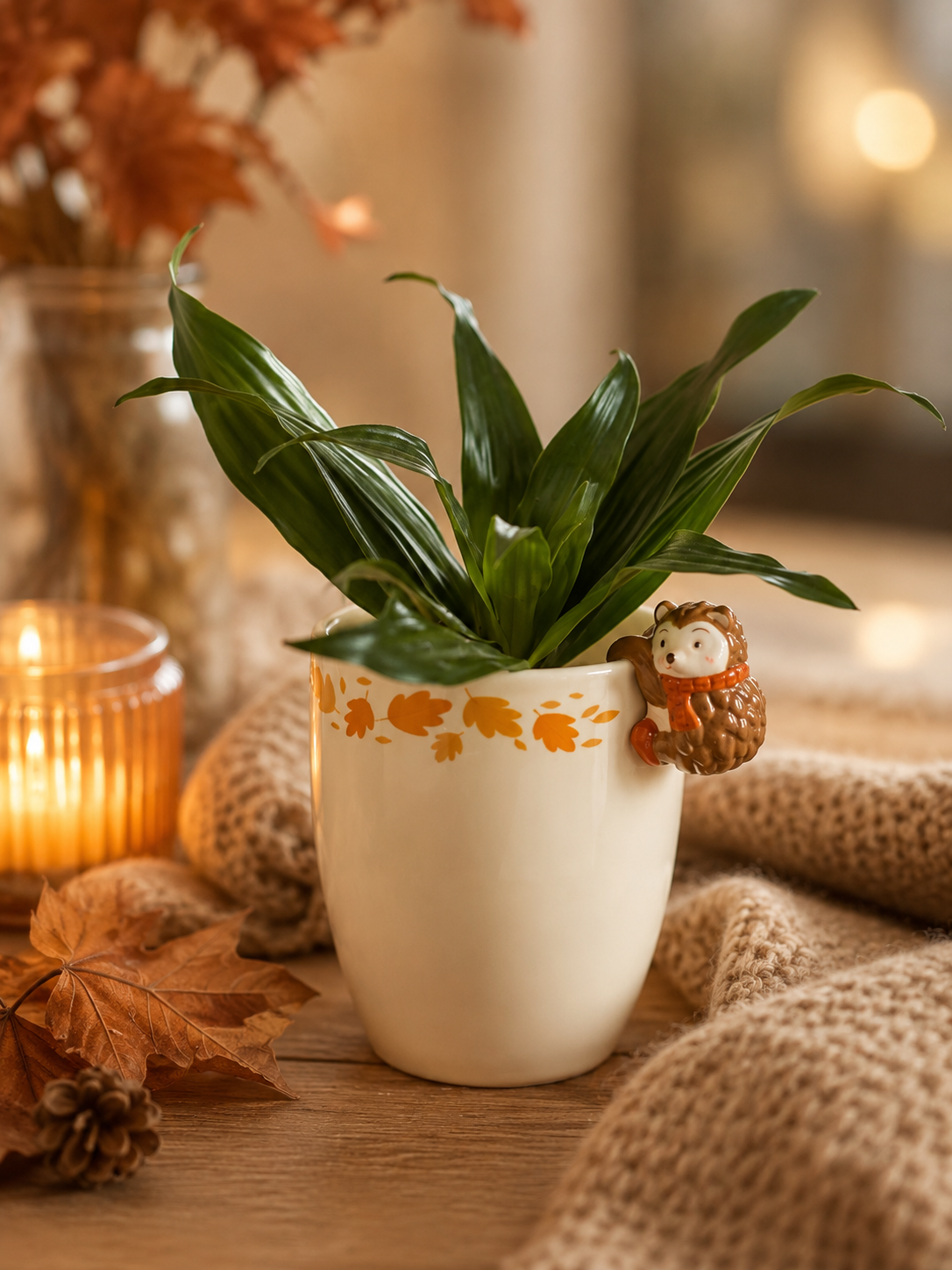 PRÉ-COMMANDE POT DE FLEURS D'AUTOMNE AVEC UN HÉRISSON