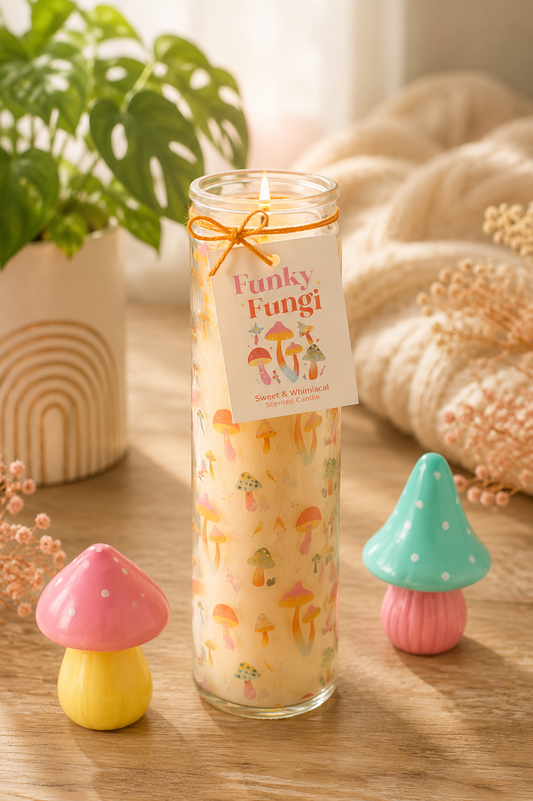 PRÉ-COMMANDE BOUGIE EN TUBE À MOTIF CHAMPIGNONS « FUNKY FUNGI »